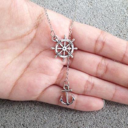 Navy Anchor Pendant Necklace - Navy Necklace -..