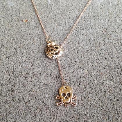 Skull And Pumpkin Pendant Necklace - Skull..