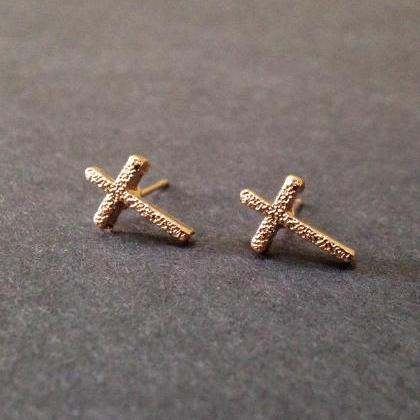 Cross Stud Earrings - Tiny Cross Earrings - Mini..