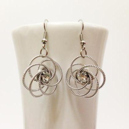 Wire Flower Dangle Earrings - Flower Earrings -..