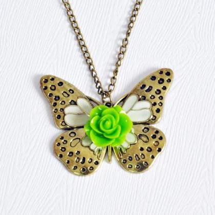 Cute Butterfly Pendant Necklace Antique Bronze -..