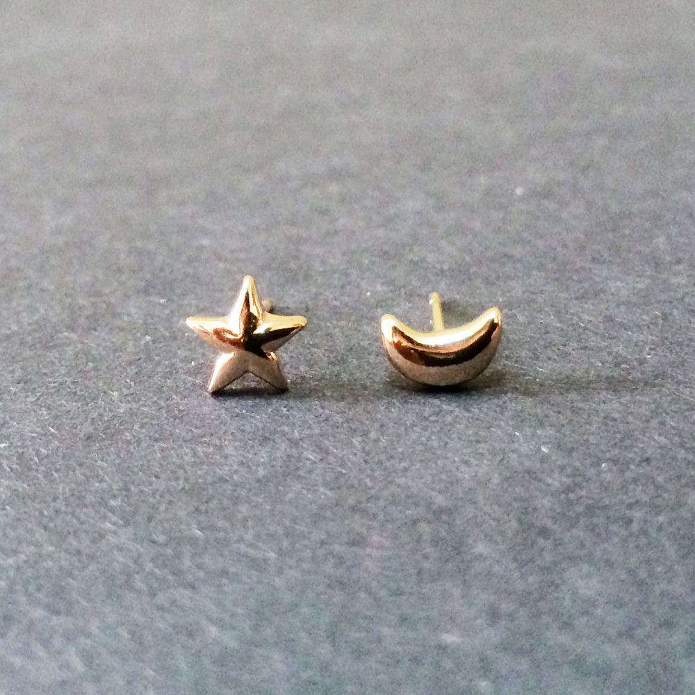Star And Moon Stud Earrings - Star Earrings - Moon Earrings - Star Moon Jewelry - Star Moon Accessories